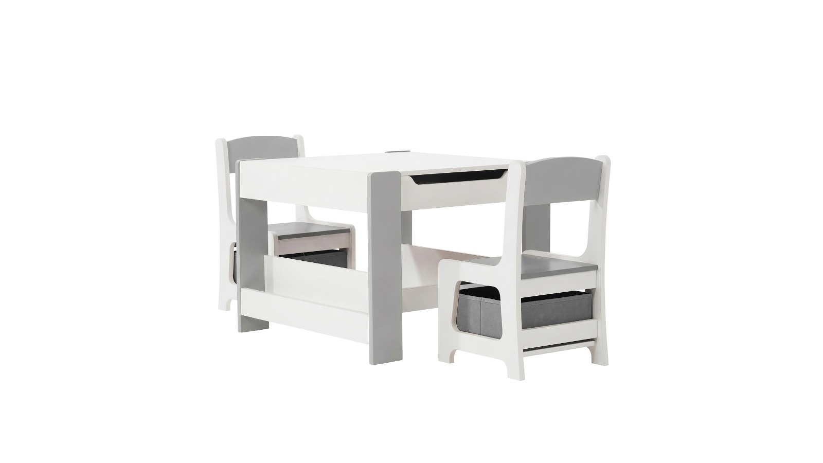 Oikiture Kids Table and Chairs Set Chalkboard Drawing Storage - Grey
