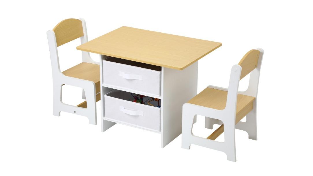 Oikiture Kids Wooden Desk Set with Toy Storage Box