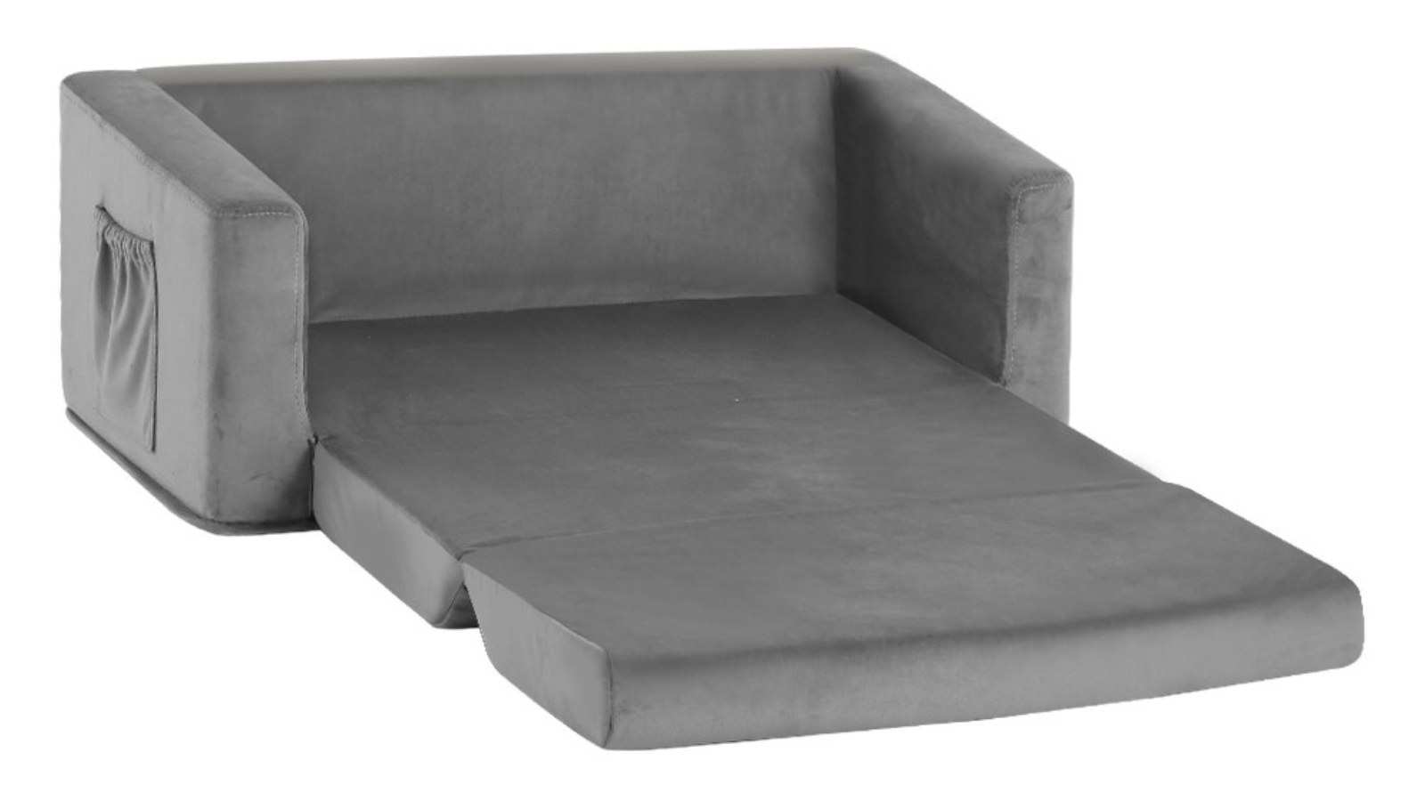Keezi 2-Seater Velvet Flip Open Kid Sofa - Grey