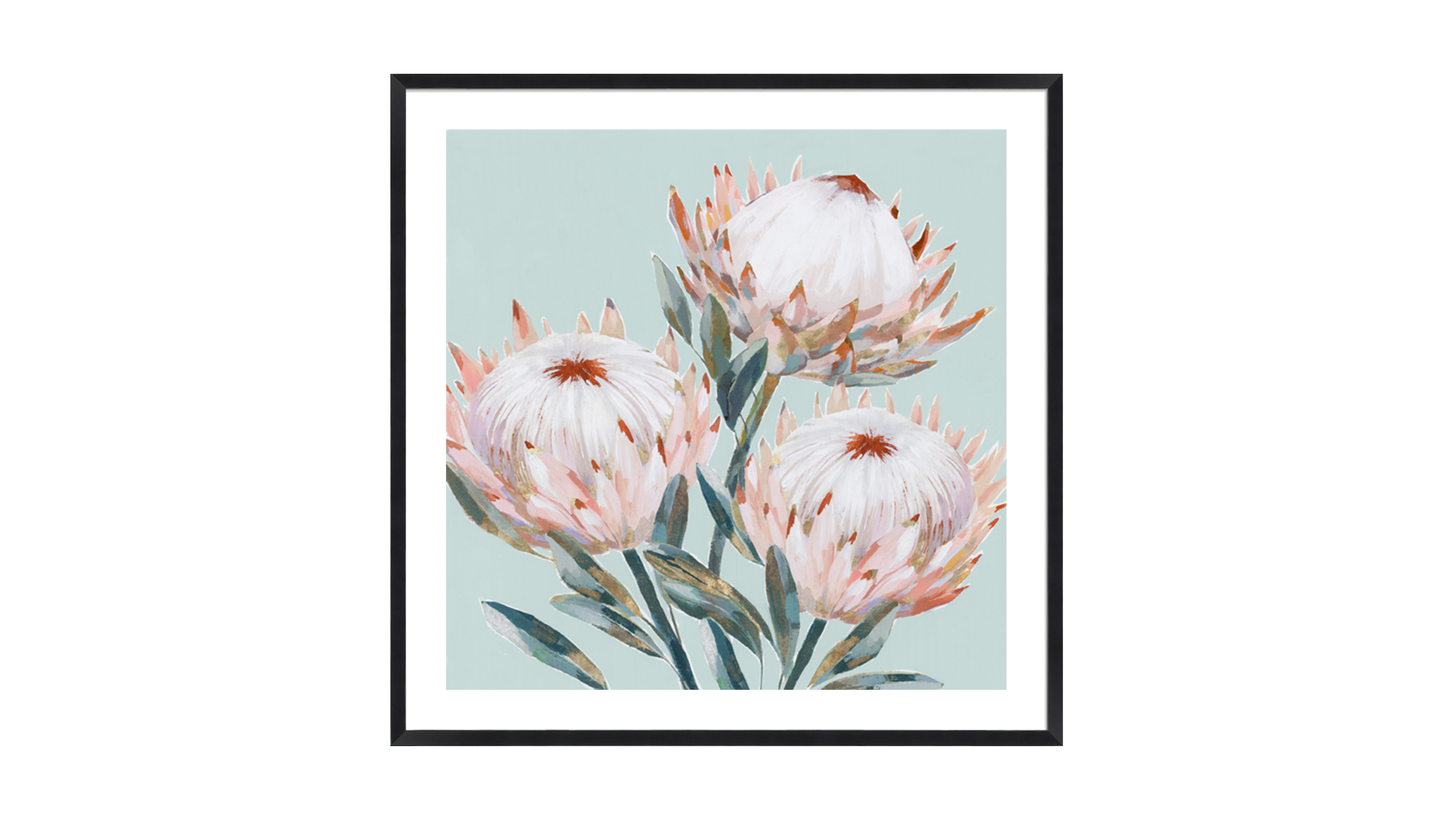 La Grolla King Protea II Mint Version Black Frame Wall Art - 74 x 74cm