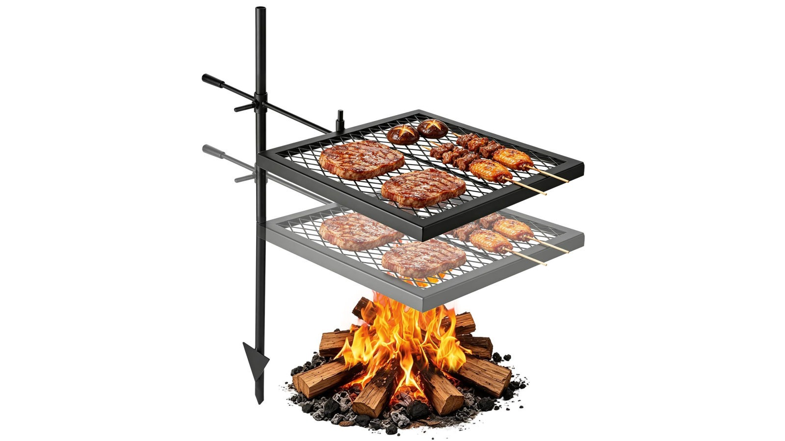 Vevor 41cm Heavy Duty Swivel Campfire Grill Portable Camping Grate Steel Bag