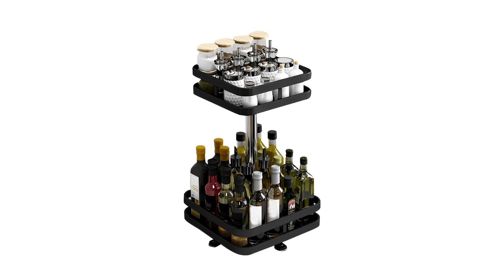 SOGA 2 Tier Steel Multi-Function Organiser Storage Kitchen Spice Shelf - Black