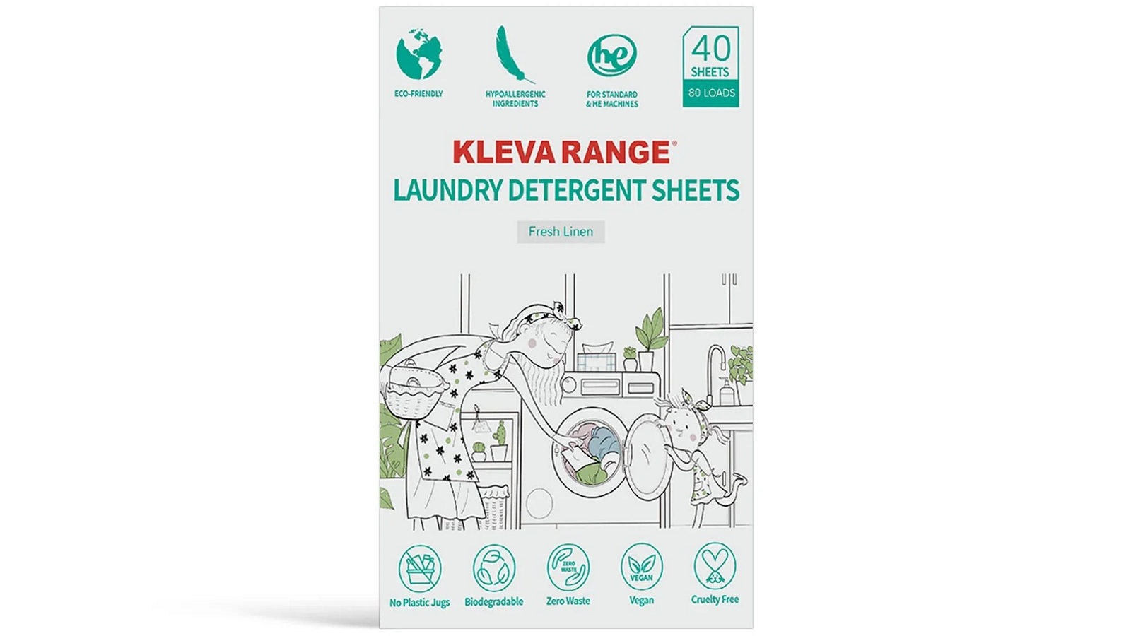 Kleva Stain Lifting Laundry Detergent Sheets Fresh Linen - 40 Sheets / 80 Washes