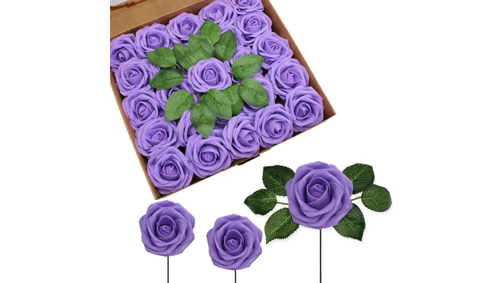 TM 25 Piece Realistic Artificial Roses with Stem - Purple