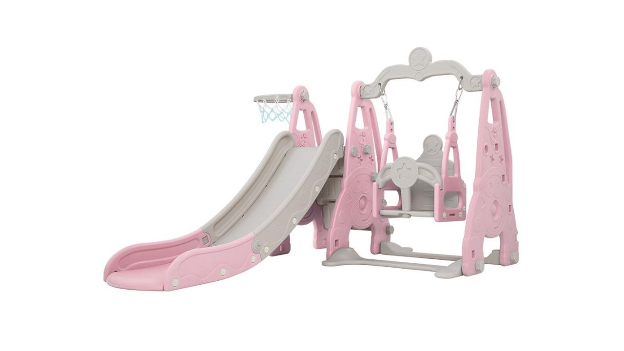 Keezi Kids Slide 170cm Extra Long Swing Basketball Hoop Toddlers PlaySet - Pink