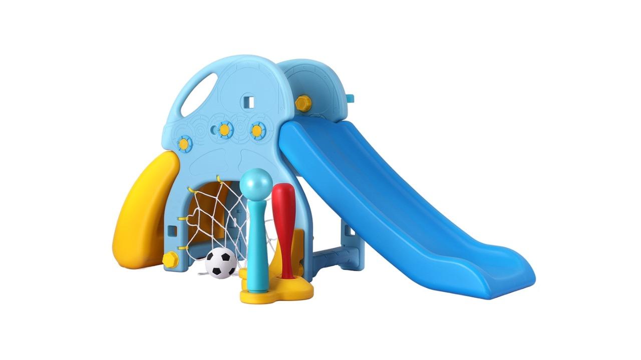 Keezi Kids Baseball Bat Basketball Hoop Outdoor Playground 120cm Slide Set - Blue