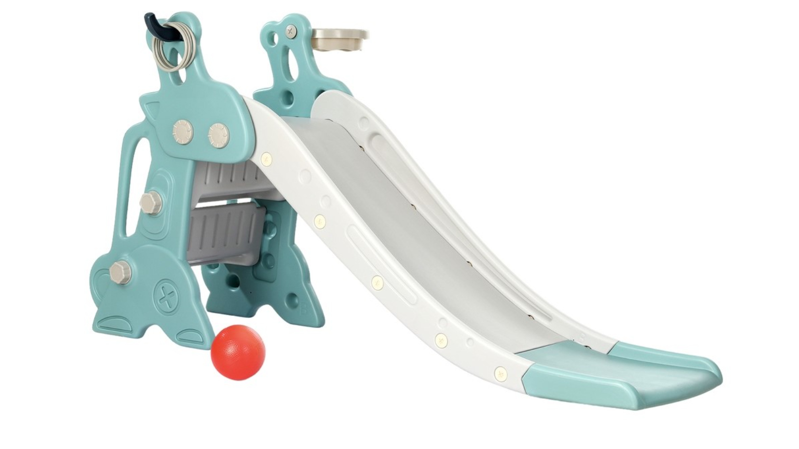 Keezi Kids Basketball Hoop Ring Outdoor Playground 140cm Slide Toy Deer Set - Blue