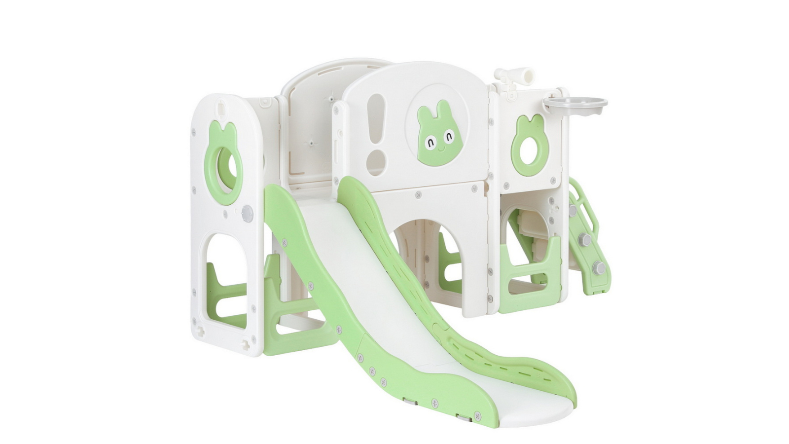 Keezi Kids Slide Swing Set Ball Hoop Rings Football Outdoor Toy - Green