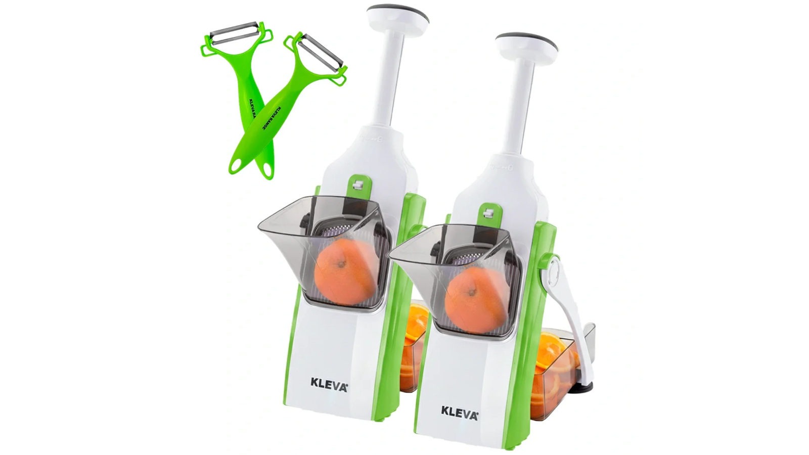 Kleva Safety Slicer One-Push XL Vegetable Slicer plus BONUS Peelers and Cooking E-Book - Green