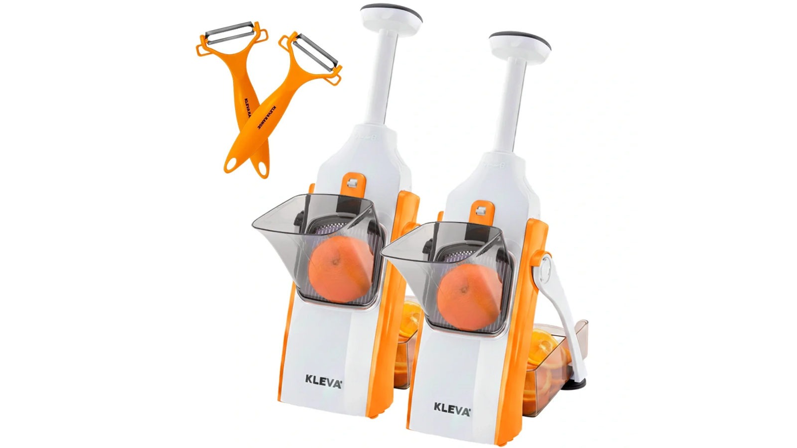 Kleva Safety Slicer One-Push XL Vegetable Slicer plus BONUS Peelers and Cooking E-Book - Orange