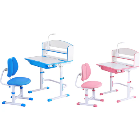 Keezi Kids Adjustable Study Desk and Chair Set with LED Lamp