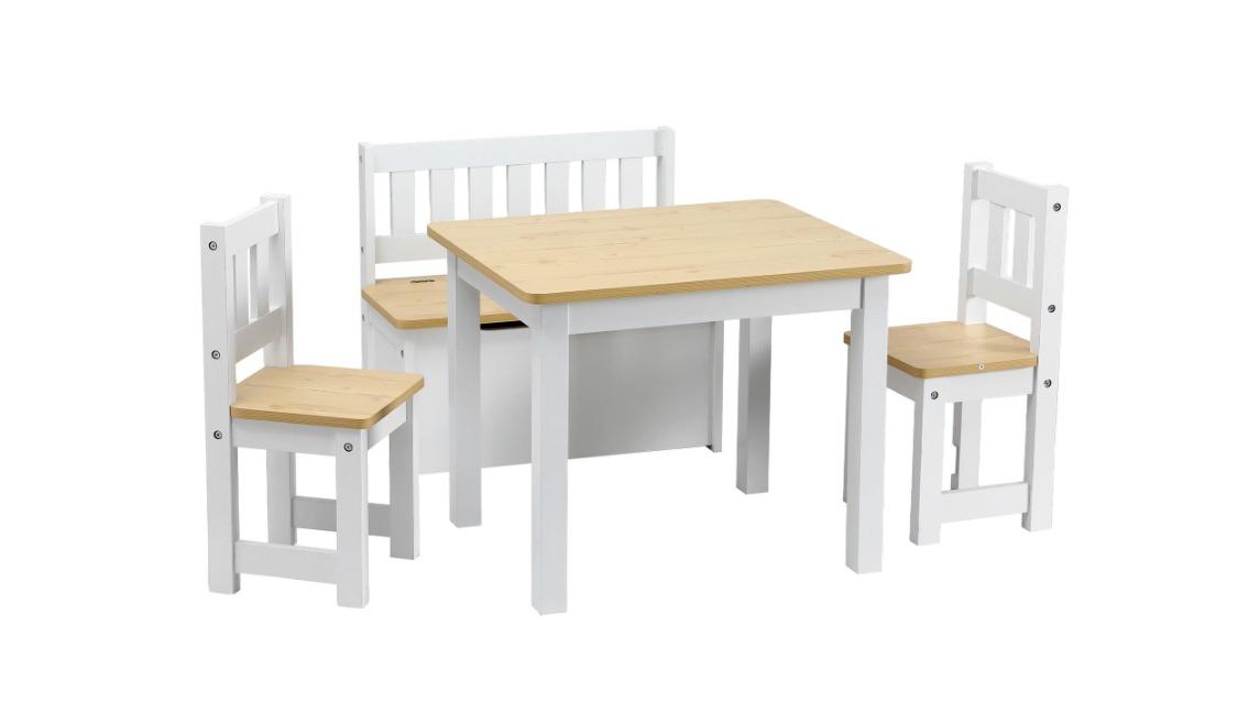 Keezi Kids Activity Table and Storage Bench Chair Set - Natural