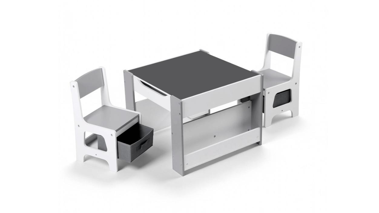 Keezi Kids 4-in-1 Table, Chairs Set with Bookcase and Storage Box - Grey