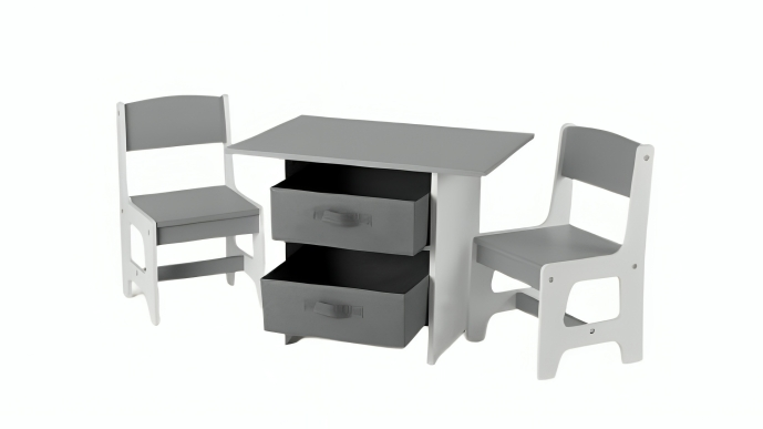 Keezi Kids Activity Table and 2 Chairs Set with 2 Storage Drawer - Grey