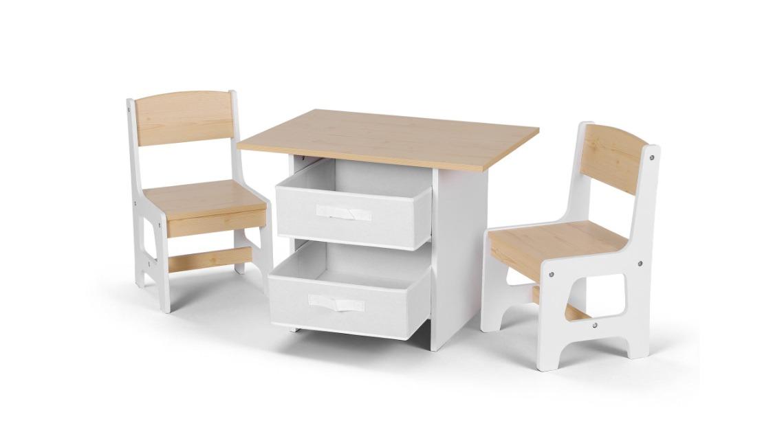 Keezi Kids Activity Table and 2 Chairs Set with 2 Storage Drawer ...