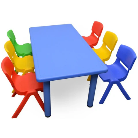 HelloDeal Set of 6 Kids Mixed Chair and Rectangle Table - Blue