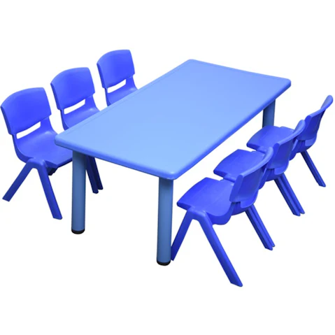HelloDeal Set of 6 Kids Chair and Rectangle Table - Blue