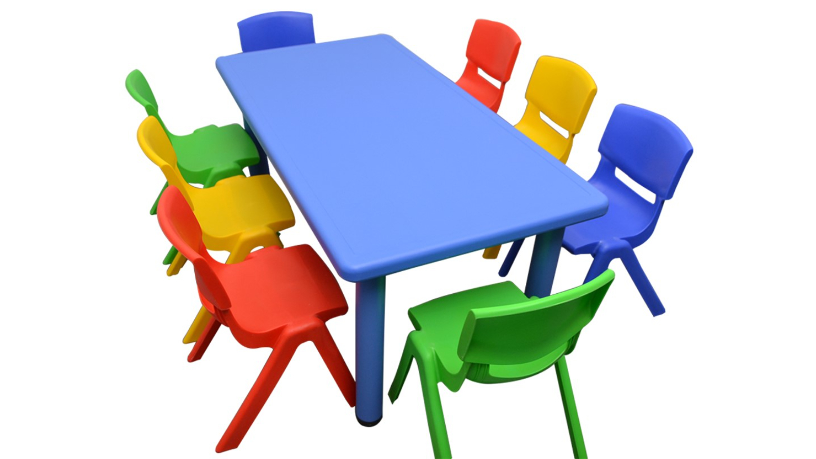 HelloDeal Set of 8 Kids Mixed Chair and Rectangle Table - Blue