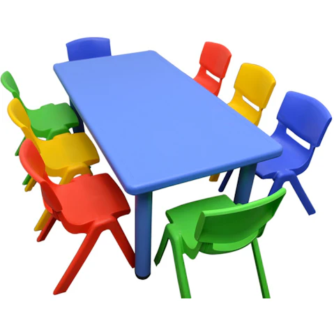 HelloDeal Set of 8 Kids Mixed Chair and Rectangle Table - Blue