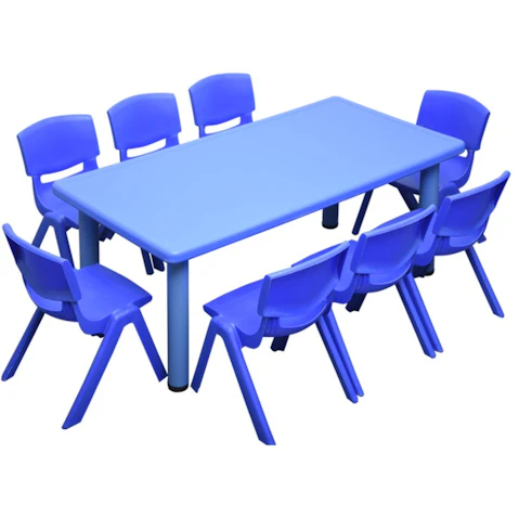HelloDeal Set of 8 Kids Chair and Rectangle Table - Blue
