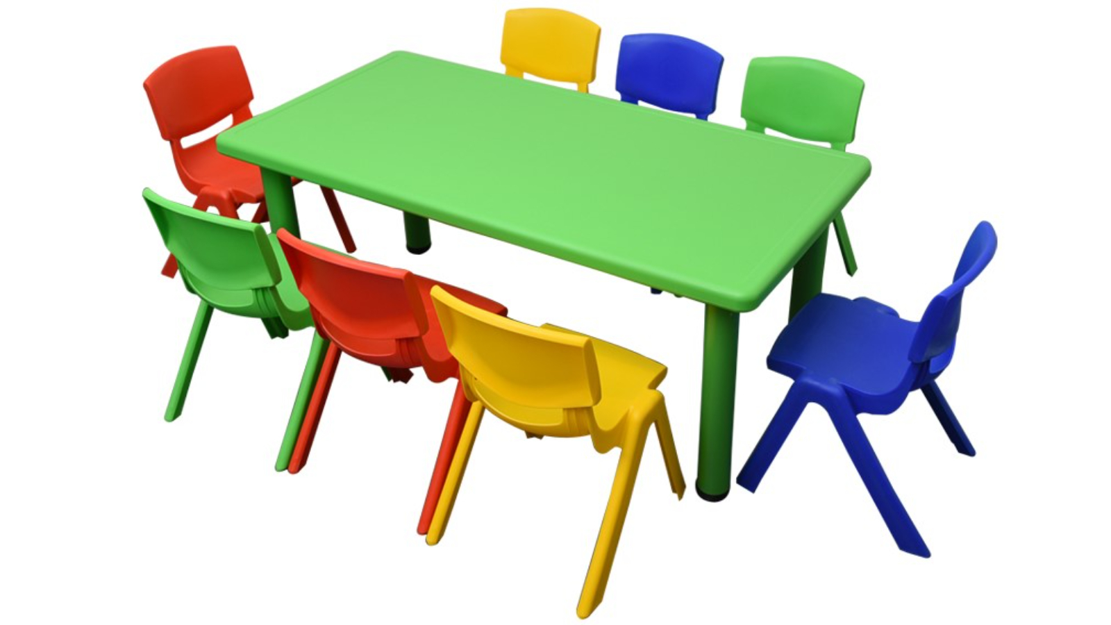 HelloDeal Set of 8 Kids Mixed Chair and Rectangle Table - Green