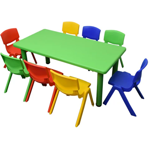 HelloDeal Set of 8 Kids Mixed Chair and Rectangle Table - Green