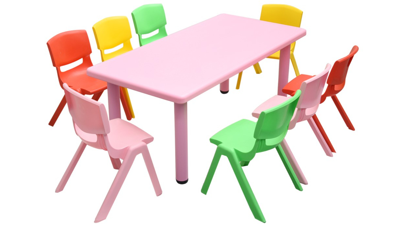 HelloDeal Set of 8 Kids Mixed Chair and Adjustable Rectangle Table - Pink