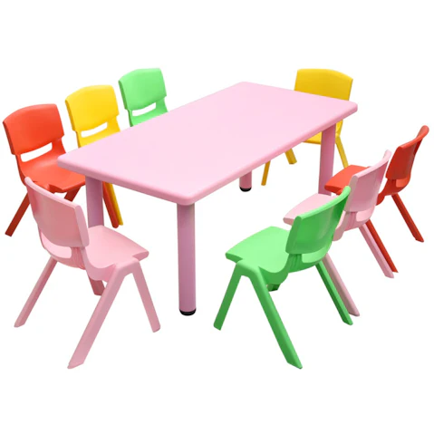 HelloDeal Set of 8 Kids Mixed Chair and Adjustable Rectangle Table - Pink