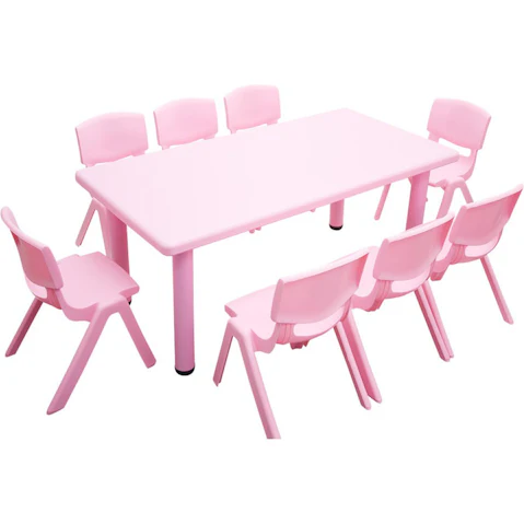 HelloDeal Set of 8 Kids Chair and Adjustable Rectangle Table - Pink