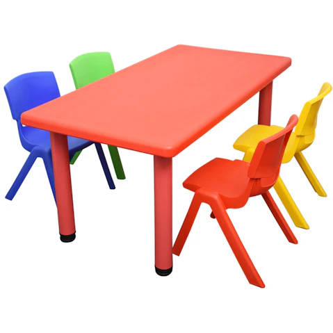 HelloDeal Set of 4 Kids Mixed Chair and Rectangle Table - Red