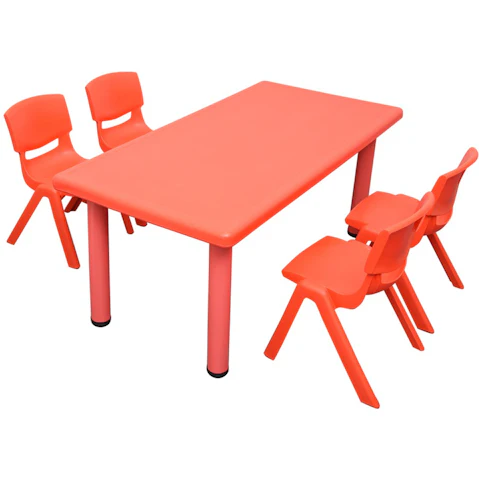 HelloDeal Set of 4 Kids Chair and Rectangle Table - Red