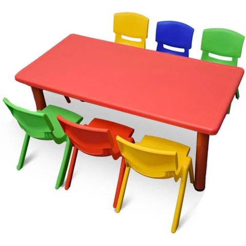 HelloDeal Set of 6 Kids Mixed Chair and Rectangle Table - Red