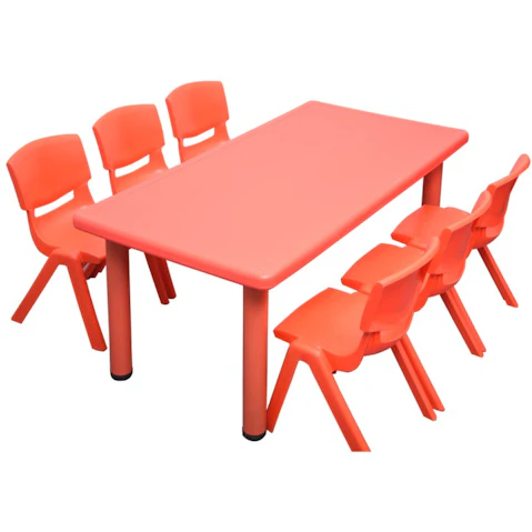 HelloDeal Set of 6 Kids Chair and Rectangle Table - Red