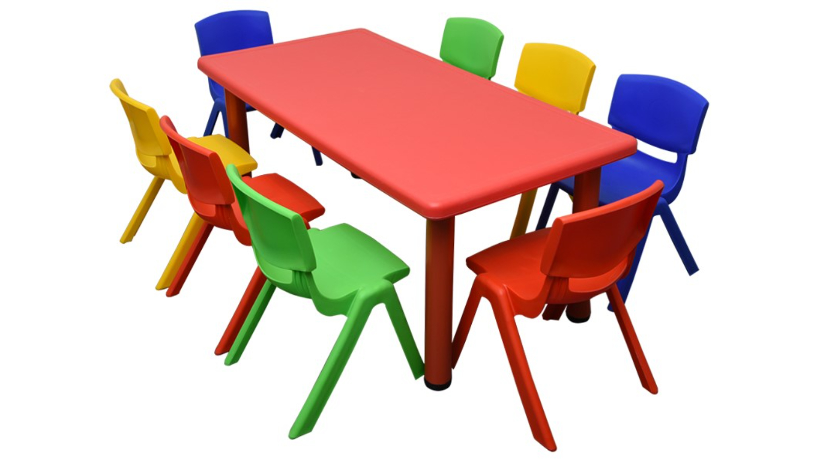 HelloDeal Set of 8 Kids Mixed Chair and Rectangle Table - Red