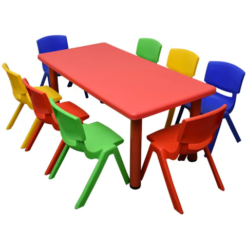 HelloDeal Set of 8 Kids Mixed Chair and Rectangle Table - Red