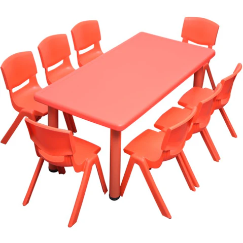 HelloDeal Set of 8 Kids Chair and Rectangle Table - Red