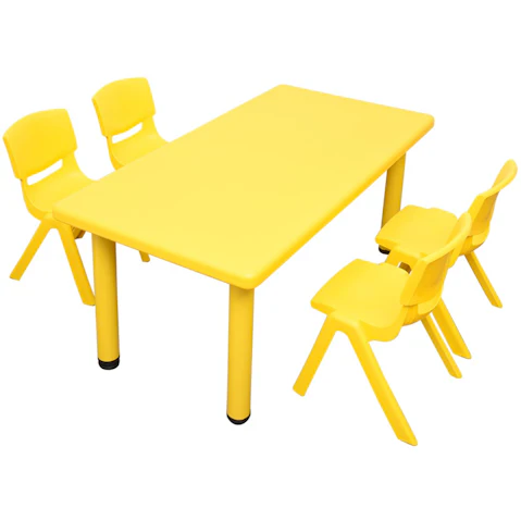 HelloDeal Set of 4 Kids Chair and Rectangle Table - Yellow
