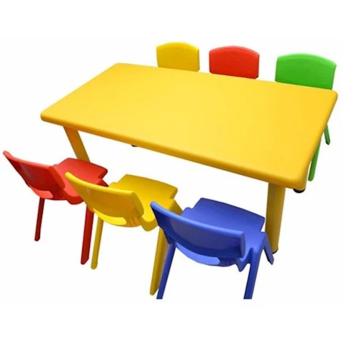 HelloDeal Set of 6 Kids Mixed Chair and Rectangle Table - Yellow