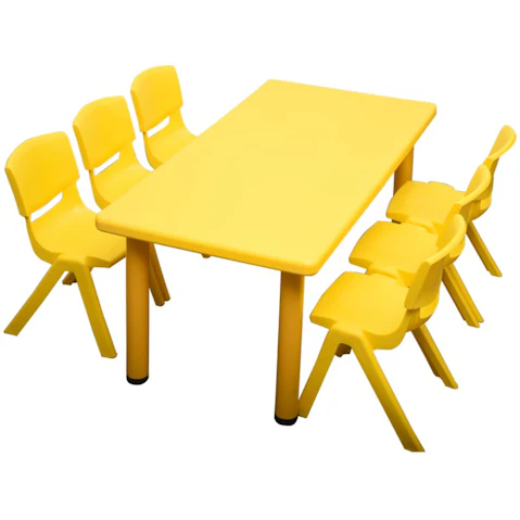 HelloDeal Set of 6 Kids Chair and Rectangle Table - Yellow