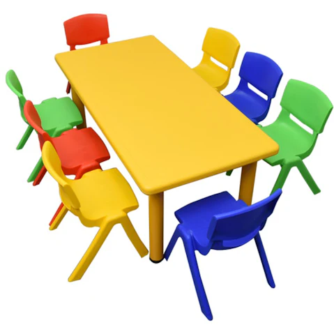 HelloDeal Set of 8 Kids Mixed Chair and Rectangle Table - Yellow