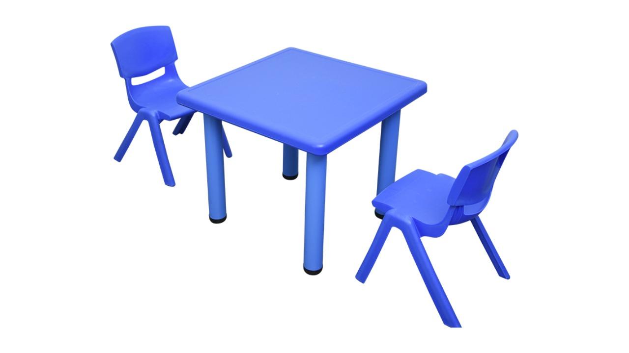 HelloDeal 60 x 60cm Kids Square Table and 2 Piece Chair - Blue