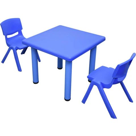 HelloDeal 60 x 60cm Kids Square Table and 2 Piece Chair - Blue
