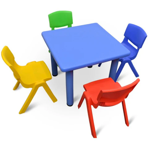 HelloDeal 60 x 60cm Square Kids Table and 4 Piece Mixed Chair - Blue