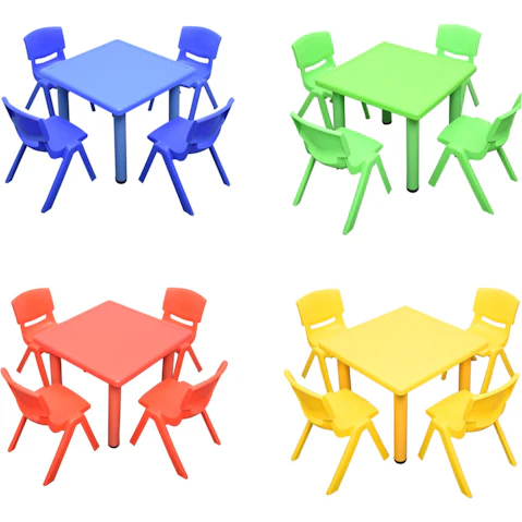HelloDeal Set of 4 Kids Chair and Square Table