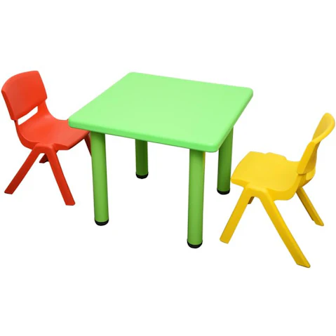 HelloDeal 60 x 60cm Kids Square Table and Red/Yellow 2 Piece Chair - Green