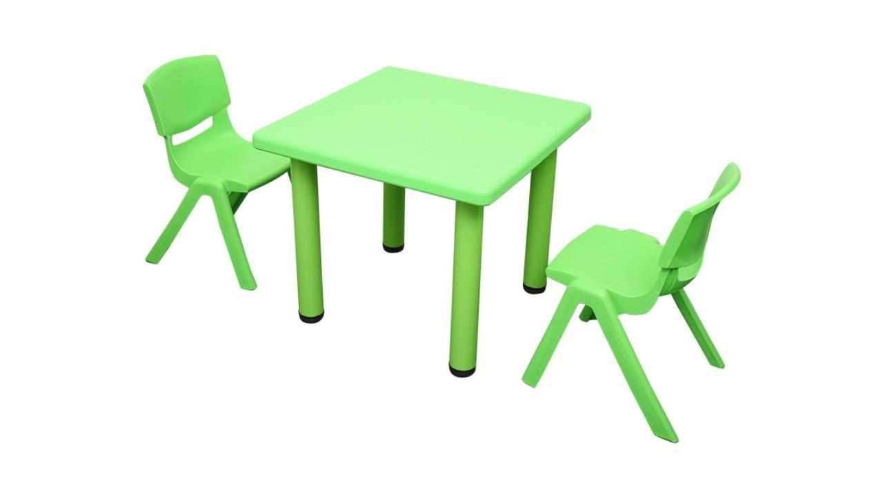 HelloDeal 60 x 60cm Kids Square Table and 2 Piece Chair - Green
