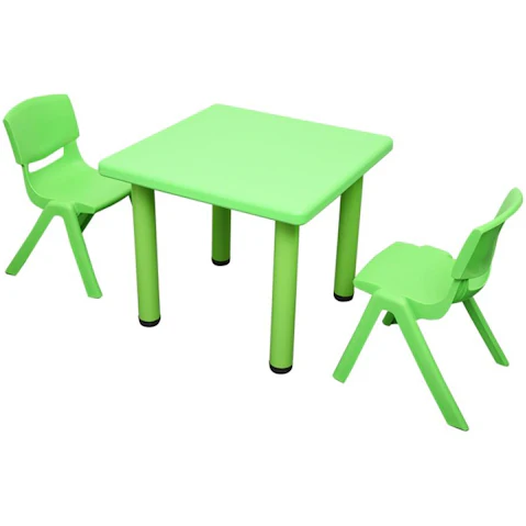 HelloDeal 60 x 60cm Kids Square Table and 2 Piece Chair - Green