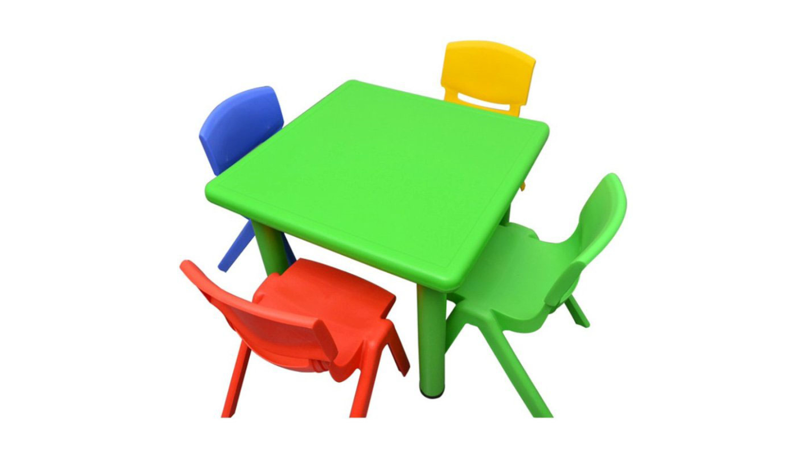 HelloDeal 60 x 60cm Square Kids Table and 4 Piece Mixed Chair - Green