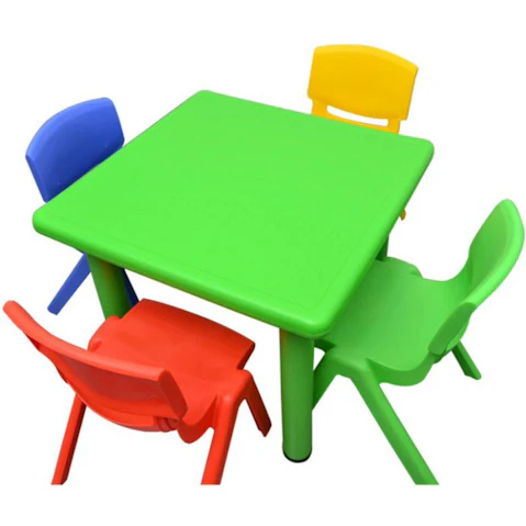 HelloDeal 60 x 60cm Square Kids Table and 4 Piece Mixed Chair - Green