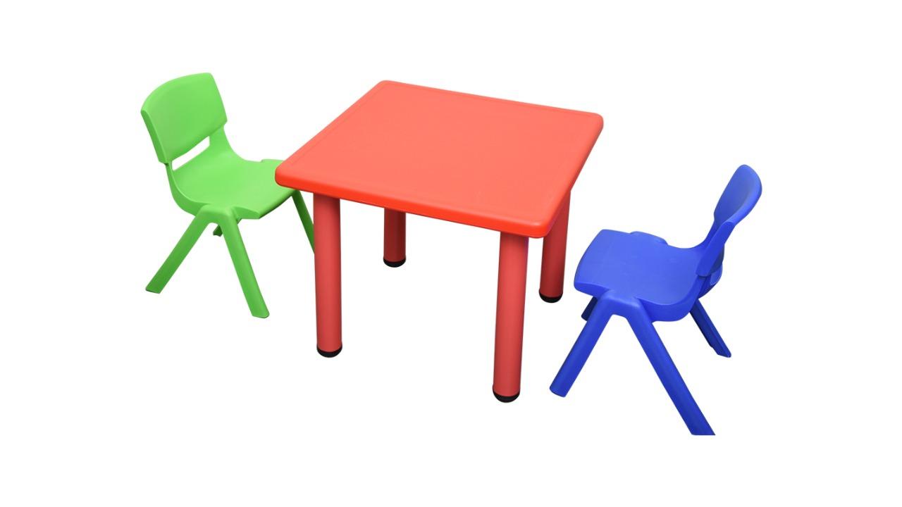 HelloDeal 60 x 60cm Kids Square Table and Green/Blue 2 Piece Chair - Red